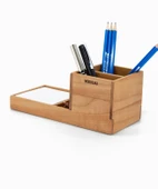Woodsaka ProKit Çok Amaçlı Organizer - Kalemlik Not Kağıdı Kutusu Ataçlık Bir Arada - Model 3 - Kiraz Ağacından - 2