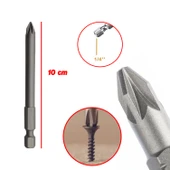 Mıknatıslı Pozidriv Bits Uç PZ2 100 mm 10'lu Set Kutulu Manyetik 1/4" Matkap Ucu Vidalama 10 cm - 3