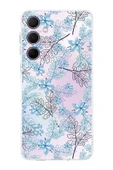 PrintiFy  Samsung Galaxy A36 ile Uyumlu Kamera Korumalı Floral Mavi Tasarımlı Şeffaf Silikon Kılıf thumbnail 1