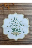 Linen Keten Gold Papatya 6'lı Kokteyl Peçetesi Sırma Nakış İşlemeli Kahve Yanı Sunumluk - 4
