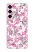 PrintiFy  S24 FE ile Uyumlu Kamera Korumalı Floral Pembe Tasarımlı Şeffaf Silikon Kılıf thumbnail 1