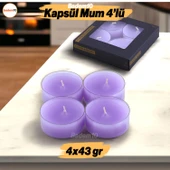 Tealight Kapsül Mum 4x43 Gr Dekoratif Mumu Kandil Hediyelik Fitilli Mumluk Şamdan Mor Renk Kokulu - 1