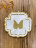 Linen Keten Gold Angel 6'lı Kokteyl Peçetesi Sırma Nakış İşlemeli Kahve Yanı Sunumluk Peçete - 5