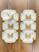 Linen Keten Gold Angel 6'lı Kokteyl Peçetesi Sırma Nakış İşlemeli Kahve Yanı Sunumluk Peçete - 2