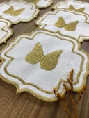 Gold Angel 6'lı Kahve Yanı Sunumluk Peçete Linen Keten Sırma Nakış İşlemeli Kokteyl Peçetesi - 4
