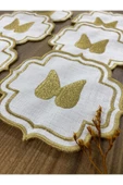 Gold Angel Linen Keten 6'lı Kokteyl Peçetesi Nakış İşlemeli Kahve Yanı Sunumluk - 4