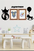 DECO103 Supermen Dekoratif Duvar Süsü Tablo Aksesuar Ahşap Tasarım Hediye Pano Sticker Seti - 2