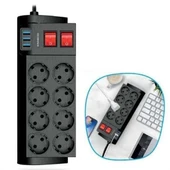Isıya Dayanıklı Termal Akım Korumalı 2 Metre 16A 4000W 8li Priz ve 3 Usb Li Uzatma Kablosu - 1