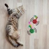 2li Rattan Renkli Peluş Tüy Kedi Köpek Oyuncak Yakalama Çiğneme Çıngıraklı Top Oyuncağı - 3