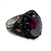 AgaKulche Gümüş Erkek Kırmızı Taşlı Damla Desen Yüzük - 1