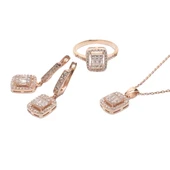 AgaKulche Baget Taşlı Gümüş Takı Seti Rose S32RB 925 thumbnail 1