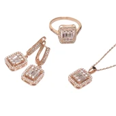 AgaKulche Baget Taşlı Gümüş Takı Seti Rose S30RB 925 thumbnail 1