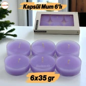 Tealight Kapsül Mum 6x35 Gr Dekoratif Mumu Kandil Hediyelik Fitilli Mumluk Şamdan Mor Renk Kokulu - 1