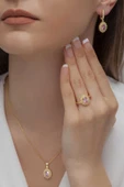 AgaKulche Oval Model Kadın Gümüş Takı Seti Gold S62GP 925 - 1