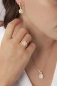AgaKulche Kare Baget Model Gümüş Set Gold S46GB 925 - 1