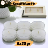 Tealight Kapsül Mum 6x35 Gr Dekoratif Mumu Kandil Hediyelik Fitilli Mumluk Şamdan Krem Renk Kokusuz - 1