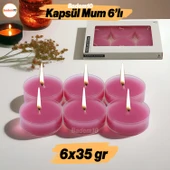 Tealight Kapsül Mum 6x35 Gr Dekoratif Mumu Kandil Hediyelik Fitilli Mumluk Şamdan Pembe Renk Kokusuz - 1