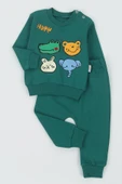 Kiddimax Yeşil Sevimli Hayvanlar Baskılı & Nakışlı Erkek Çocuk Takım 136711 - 1