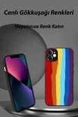 PrintiFy  Apple iPhone 12 Pro Max Kamera Korumalı Haki Gökkuşağı Desenli Cam Kapak Haki thumbnail 2