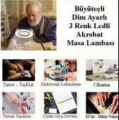 C48 Güçlü Işıklı Büyüteçli Masa Lambası - Büyüteçli Çalışma Lambası 3 Farklı Işık Rengi USB Gİrişli - 2