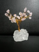 GÜMÜŞTEL EL SANATLARI Sertifikalı Doğal Taş Pembe Kuvars Taşı Dekoratif El Yapımı Ağaç - 3