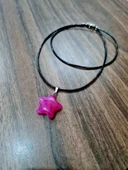 GÜMÜŞTEL EL SANATLARI Sertifikalı Pembe Akik Doğal Taş Kolye Yıldız Model Zincir thumbnail 1