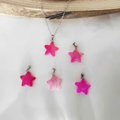 GÜMÜŞTEL EL SANATLARI Sertifikalı Pembe Akik Doğal Taş Kolye Yıldız Model Zincir thumbnail 2