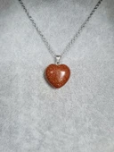 GÜMÜŞTEL EL SANATLARI Sertifikalı Yıldız Kahverengi Doğal Taş Kalp Model Kolye thumbnail 2