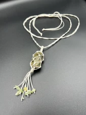 GÜMÜŞTEL EL SANATLARI Sertifikalı Yeşim Mutluluk Taşı Doğal Taş Tasarım Kolye El Yapımı Örgü Model Aaa Kalite thumbnail 3