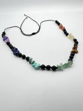 GÜMÜŞTEL EL SANATLARI Sertifikalı Doğal Taş 7 Çakra Oniks Taşı Tasarım Kolye - 2