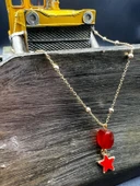 GÜMÜŞTEL EL SANATLARI Sertifikalı Akik Doğal Taş Tasarım Kolye El Yapımı Kırmızı Yıldız Obje Detaylı - 4