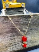 GÜMÜŞTEL EL SANATLARI Sertifikalı Akik Doğal Taş Tasarım Kolye El Yapımı Kırmızı Yıldız Obje Detaylı - 2