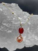 GÜMÜŞTEL EL SANATLARI Sertifikalı Akik Doğal Taş Tasarım Kolye El Yapımı İstiridye Obje Detaylı thumbnail 5