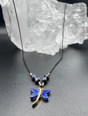GÜMÜŞTEL EL SANATLARI Sertifikalı Lapis Lazuli & Sedef Doğal Taş Tasarım Kolye Yusufcuk Detaylı AAA Kalite - 3