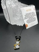 GÜMÜŞTEL EL SANATLARI Sertifikalı Obsidyen & Sedef Doğal Taş Tasarım Kolye Kedi Obje Detaylı AAA Kalite - 1