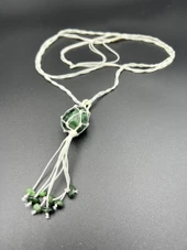 GÜMÜŞTEL EL SANATLARI Sertifikalı Zümrüt Doğal Taş Tasarım Kolye El Yapımı Örgü Model Aaa Kalite - 2