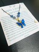 GÜMÜŞTEL EL SANATLARI Sertifikalı Orijinal Lapis Lazuli & Sedef Doğal Taş Kolye Kelebek Detaylı Asansörlü Kilit Sistemi - 4