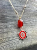 GÜMÜŞTEL EL SANATLARI Sertifikalı Akik Doğal Taş Tasarım Kolye El Yapımı Kırmızı Kaplumbağa Obje Detay AAA Kalite - 3