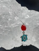 GÜMÜŞTEL EL SANATLARI Sertifikalı Akik Doğal Taş Tasarım Kolye El Yapımı Turkuaz Kaplumbağa Obje Detaylı - 3