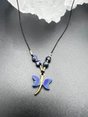 GÜMÜŞTEL EL SANATLARI Sertifikalı Lapis Lazuli & Sedef Doğal Taş Tasarım Kolye Yusufcuk Detaylı AAA Kalite - 2
