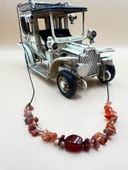 GÜMÜŞTEL EL SANATLARI Sertifikalı Akik Doğal Taş Tasarım Kolye - 4