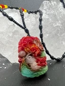 GÜMÜŞTEL EL SANATLARI Sertifikalı Doğal Taş Kehribar Akik Yeşim Tasarım Kolye Ejderha İşleme Detaylı Özel Üretim thumbnail 3