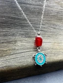 GÜMÜŞTEL EL SANATLARI Sertifikalı Akik Doğal Taş Tasarım Kolye El Yapımı Turkuaz Kaplumbağa Obje Detaylı - 4