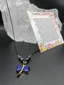 GÜMÜŞTEL EL SANATLARI Sertifikalı Lapis Lazuli & Sedef Doğal Taş Tasarım Kolye Yusufcuk Detaylı AAA Kalite - 1