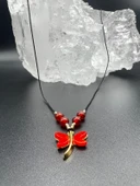 GÜMÜŞTEL EL SANATLARI Sertifikalı Turuncu Akik & Sedef Doğal Taş Tasarım Kolye Yusufcuk Detaylı AAA Kalite thumbnail 3