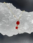 GÜMÜŞTEL EL SANATLARI Sertifikalı Akik Doğal Taş Tasarım Kolye El Yapımı Kırmızı Yıldız Obje Detaylı - 6