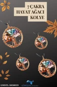 GÜMÜŞTEL EL SANATLARI Sertifikalı Doğal Taş 7 Çakra Hayat Ağacı Tasarım Kolye Sürpriz Hediyeli 5x5 Cm - 1