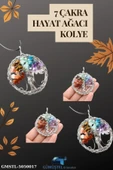 GÜMÜŞTEL EL SANATLARI Sertifikalı Doğal Taş 7 Çakra Hayat Ağacı Tasarım Kolye Sürpriz Hediyeli 5x5 Cm - 1