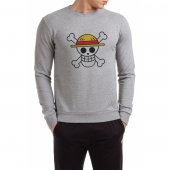 Anime One Piece Logo Baskılı Gri Erkek Örme Sweatshirt Uzun kol - 1