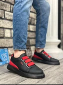 BA0329 3 Bant Siyah Kırmızı Detaylı Kalın Taban Casual Erkek Ayakkabı - 1